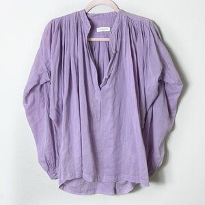 Future Primitive Lilac Half Button Down Long Sleeve Vneck Cotton Blouse 0 / S